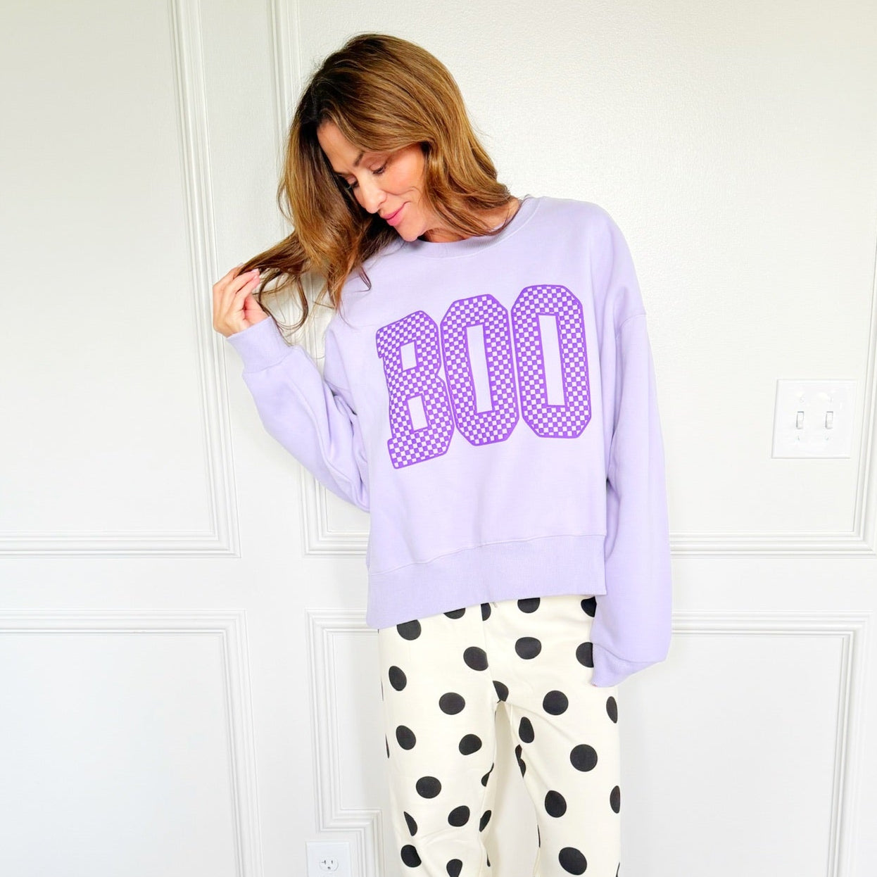 Checker Boo Puff Crop Sweatshirt